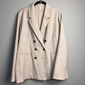 Casper Womens XL Double Breasted Blazer Oatmeal Heather Stretch Career Office